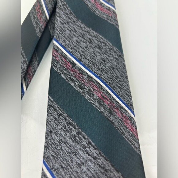 Christian Dior Monsieur VTG Diagonal Striped Gray Blue Red Tie - Picture 5 of 14